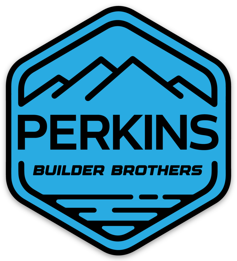 2.7"x3" Black on Blue Perkins Builder Brothers Logo Sticker