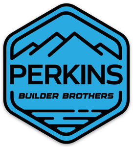 2.7"x3" Black on Blue Perkins Builder Brothers Logo Sticker