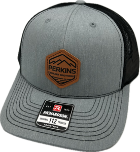 Genuine Leather Patch - Richardson 112 Snapback Trucker Hat - Heather Grey/Black - Perkins Builder Brothers