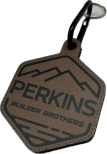 Faux Leather Patch Wooden Keychain - Perkins Builder Brothers