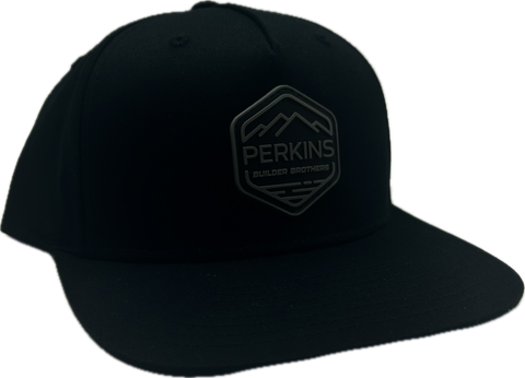 Black & Gray Rubber Patch - Richardson 255 Snapback Flat Bill Hat - Solid Black - Perkins Builder Brothers