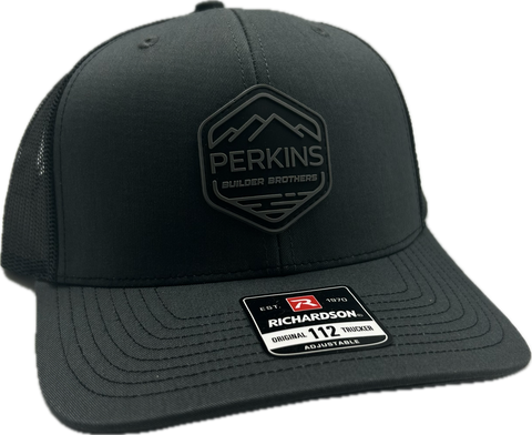 Black & Gray Rubber Patch - Richardson 112 Snapback Trucker Hat - Charcoal/Black - Perkins Builder Brothers