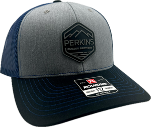 Tri Heather Grey/Royal/Negro - Gorra de camionero Richardson 112 Snapback - Parche de goma negro y gris de Perkins Builder Brothers