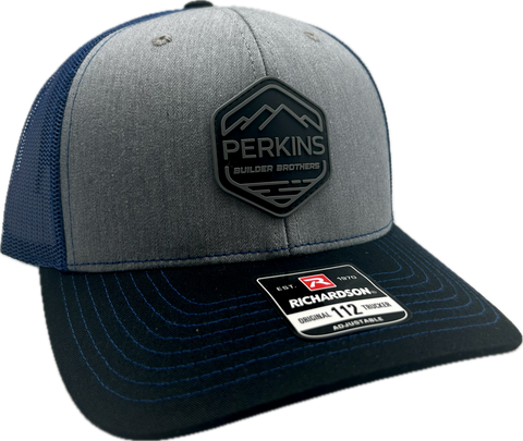 Black & Gray Rubber Patch - Richardson 112 Snapback Trucker Hat - Tri Heather Grey/Royal/Black - Perkins Builder Brothers