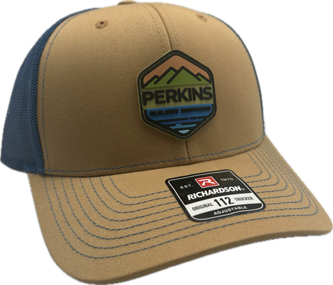 Full Color Rubber Patch - Richardson 112 Snapback Trucker Hat - Biscuit/Blue - Perkins Builder Brothers