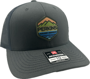 Full Color Rubber Patch - Richardson 112 Snapback Trucker Hat - Charcoal/Navy - Perkins Builder Brothers