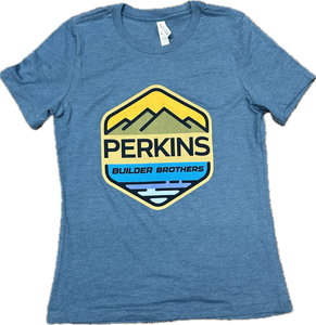 Ladies Crew Tee - Mako Blue - Perkins Builder Brothers Full Color Logo