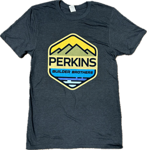 Camiseta para hombre - Azul marino jaspeado - Logotipo a todo color de Perkins Builder Brothers