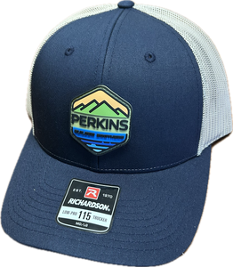 Full Color Rubber Patch - Richardson 115 Snapback Trucker Hat - Navy/Khaki MD/LG - Perkins Builder Brothers